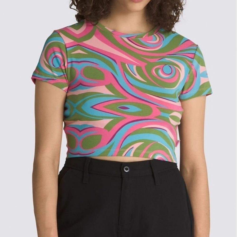 Vans + Barbie collab short sleeve crop groovy fun print top size large